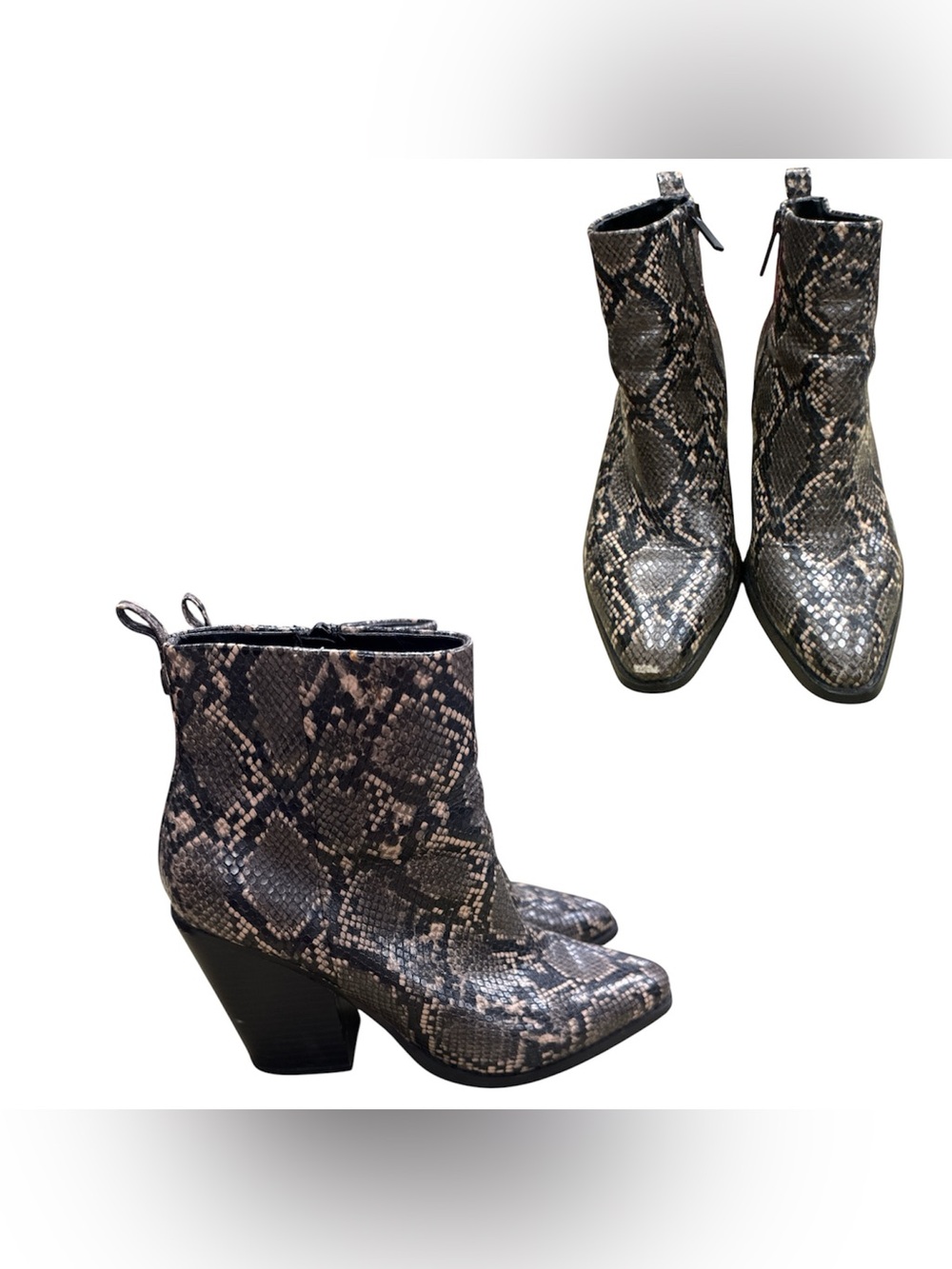 Kendall & Kylie Gray Snake-Print Ankle Boots S8